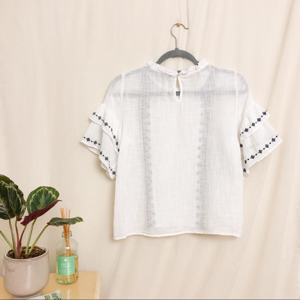 Zara Embroidered Ruffle Linen Top SIZE SMALL - Picture 5 of 5